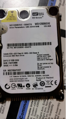 Western Digital 120GB 5400RPM 2.5" IDE Laptop Hard Drive – WD1200BEVE-00WZT0