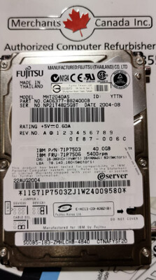 IBM / Fujitsu 40GB 5400RPM 2.5" SATA Hard Drive – 71P7503 / 71P7506 / MHT2040S