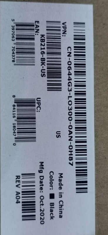 Dell KB216 Wired USB Keyboard – Black – 0644G3 / 0RKR0N / 580-ADMT – New