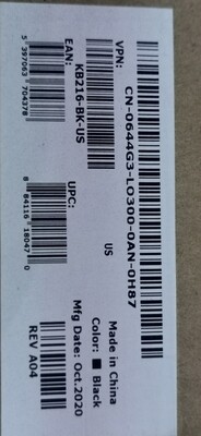 644G3 | 0644G3 | 0RKR0N | RKR0N | KB216-BK-US | 580-ADMT | Dell Wired Keyboard KB216 | Black | New OEM