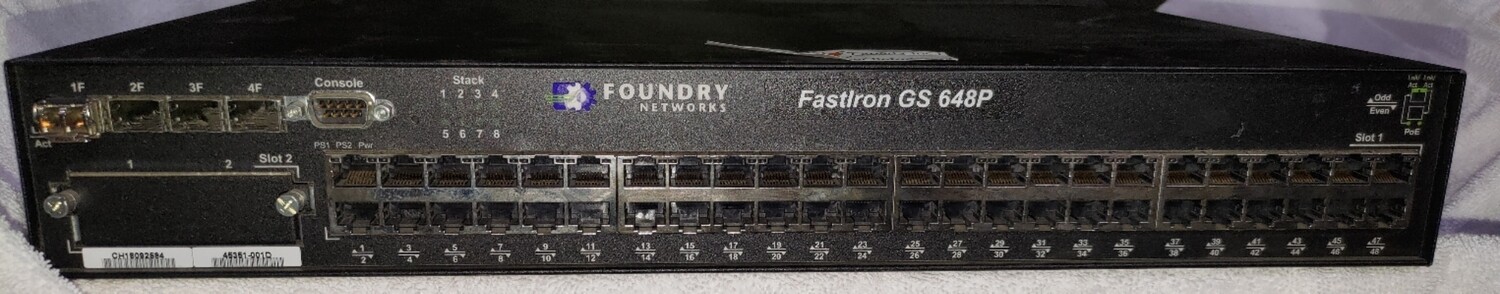 Foundry Networks FastIron GS 648P 48-Port Gigabit PoE Managed Switch – Dual Power Supply