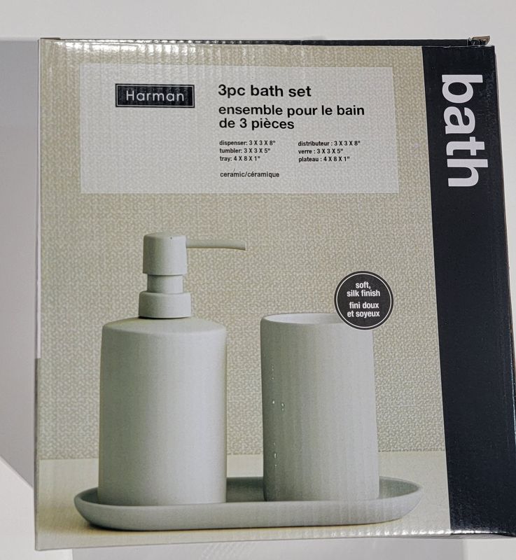 Harman 3-Piece Bathroom Accessory Set – Soft Silk Finish (Dispenser, Tumbler, Tray)