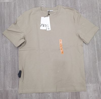 T-shirt à col rond ZARA pour homme – Beige pierre – 100% coton – Tailles M et L – Neuf