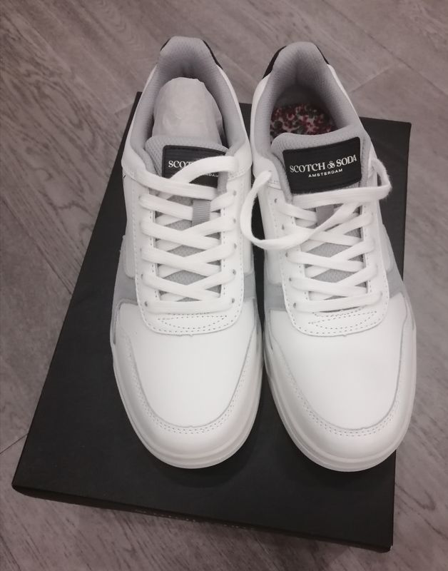Scotch &amp; Soda Elliot Leather &amp; Suede Low-Top Sneakers – Multi White – US 8 / EU 41 – New