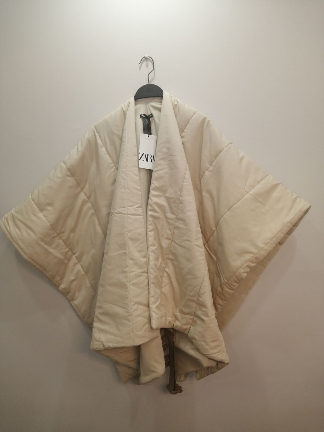 ZARA Women's Water-Repellent Puffer Poncho – Beige / Sand