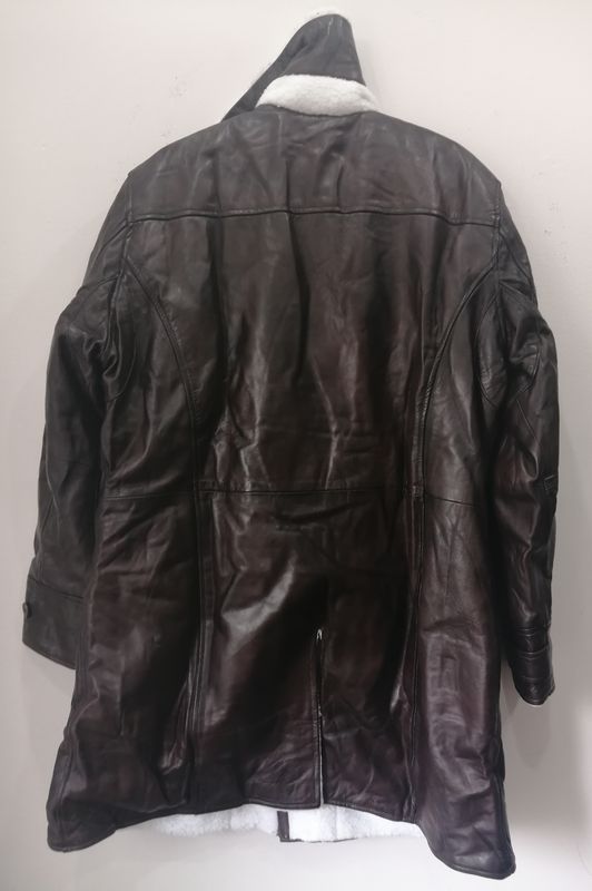 Bane-Inspired Distressed Brown Real Leather Trench Coat with Faux Shearling Lining – Men's – New