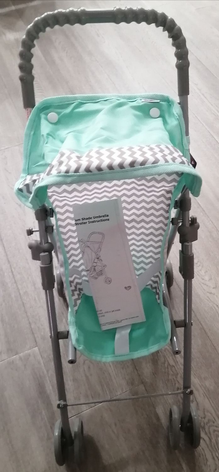Adora Medium Shade Umbrella Doll Stroller – Zig Zag Teal Pattern – New in Box (Item #217605)