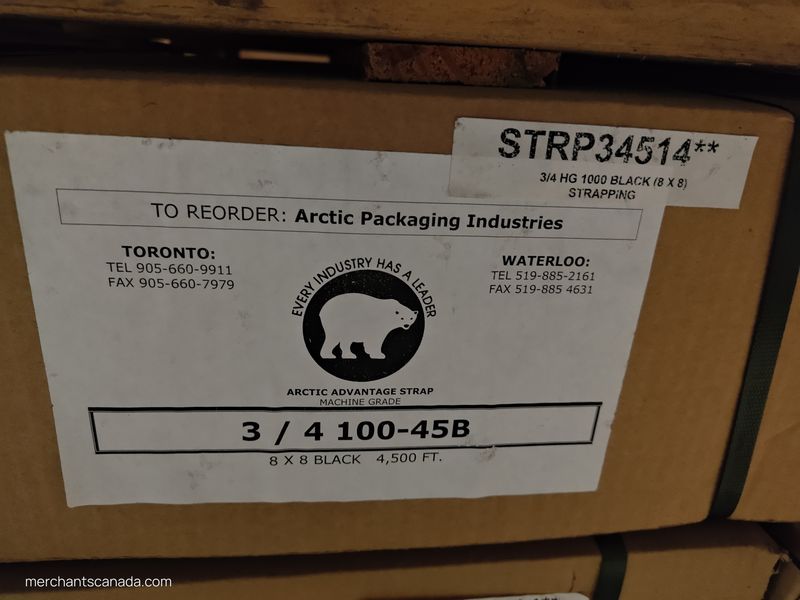Polypropylene Machine-Grade Strapping Roll – 3/4" x 4,500 ft – Black (8" x 8" Core) – New