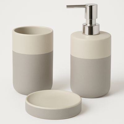 Harman 3-Piece Ceramic Bathroom Set – Tonal Grey (Dispenser, Tumbler, Soap Dish)