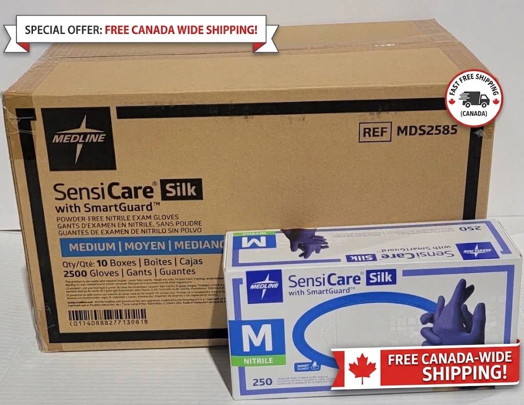2500 Pieces of Medline SensiCare Silk Nitrile Gloves | Powder-Free, SmartGuard Protection | Ideal for Medical, Food Handling, Cleaning &amp; Industrial Use | MDS2585 | MDS2586