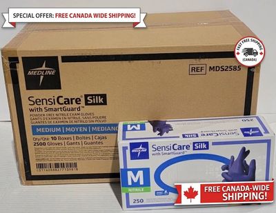 2500 Pieces of Medline SensiCare Silk Nitrile Gloves | Powder-Free, SmartGuard Protection | Ideal for Medical, Food Handling, Cleaning &amp; Industrial Use | MDS2585 | MDS2586