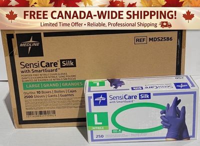 2500 Pieces of Medline SensiCare Silk Nitrile Gloves | Powder-Free, SmartGuard Protection | Ideal for Medical, Food Handling, Cleaning &amp; Industrial Use | MDS2585 | MDS2586