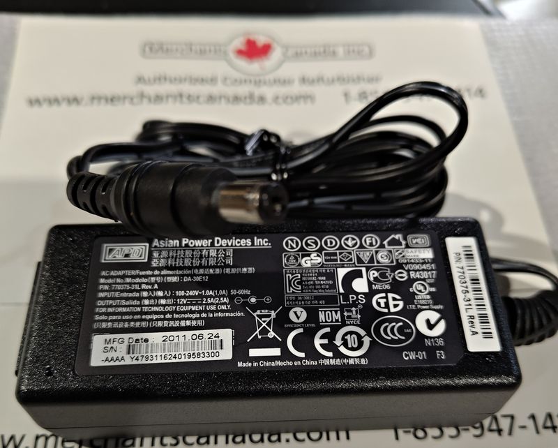 Asian Power Devices APD​ AC Adapter​ | DA-30E12 | 770375-31L Rev. A | 100-240V-1.0A 50-60Hz | 12V 2.5A | New