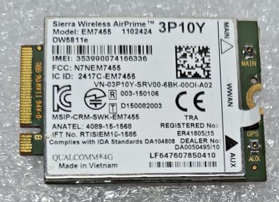 MR7VT | 3P10Y | K9CNF | EM7455 | DW5811e | Dell Sierra Wireless AirPrime | Dell Mobile Broadband Wireless Card
