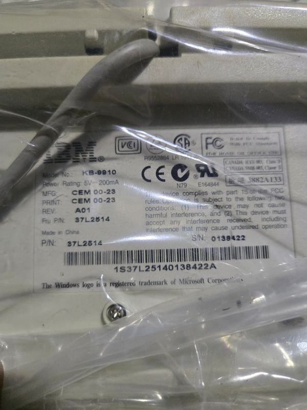 IBM KB-9910 Keyboard Sealed in Protective Clear Plastic Sleeve