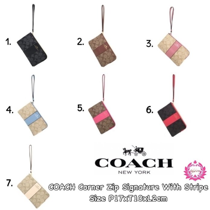 COACH Corner Zip Signature With Stripe