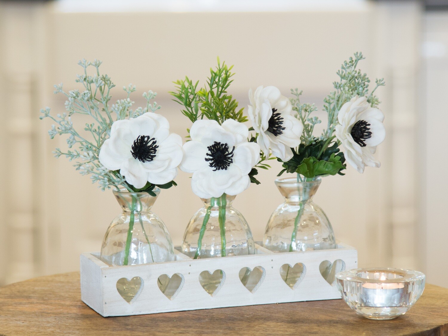 Anemones, Eucalyptus seed and Thyme pick in White Tray Anemones, Eucalyptus seed and Thyme pick in White Tray