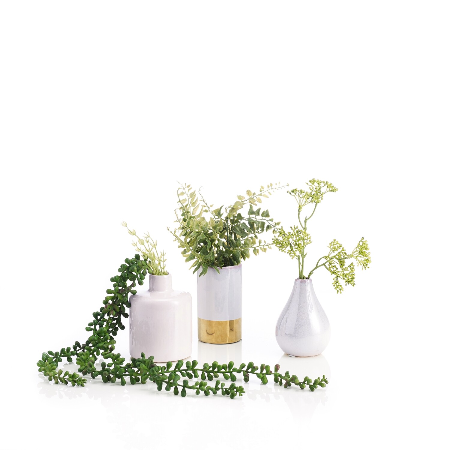 Set of Three Greenery Mix in Ceramic Vessels Set of Three Greenery Mix in Ceramic Vessels