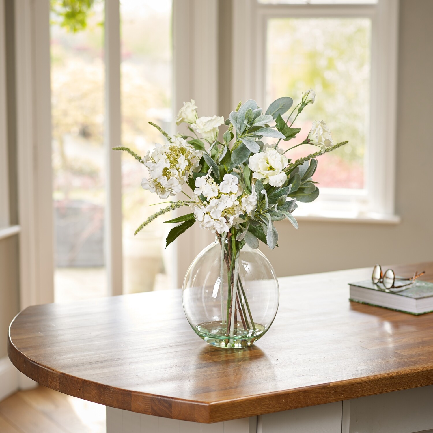 Hydrangea, Lisianthus and Foliage in a Grand Oval Vase Hydrangea, Lisianthus and Foliage in a Grand Oval Vase