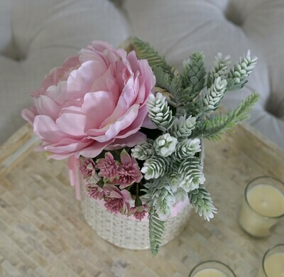 Peony, Astrantia and Foliage in a Textured Ceramic Pot Peony, Astrantia and Foliage in a Textured Ceramic Pot