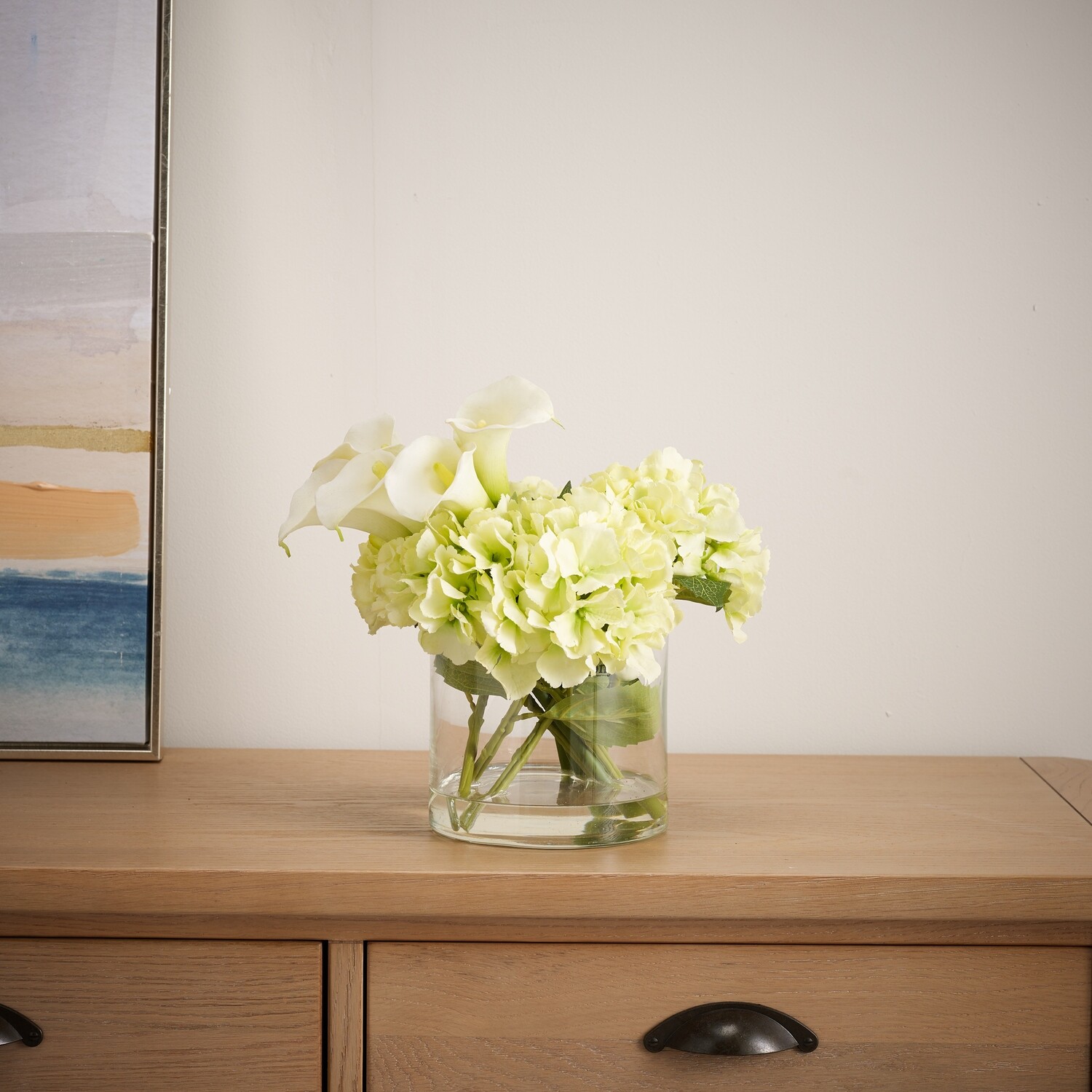 Calla Lily and Hydrangea in Short Cylinder Vase Calla Lily and Hydrangea in Short Cylinder Vase