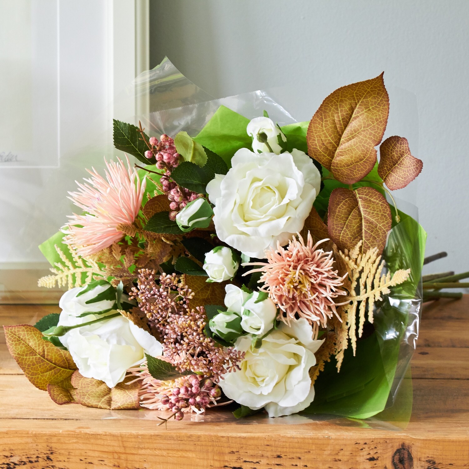 Spider Chrysanthemum, Rose and Autumnal Foliage Bouquet Spider Chrysanthemum, Rose and Autumnal Foliage Bouquet