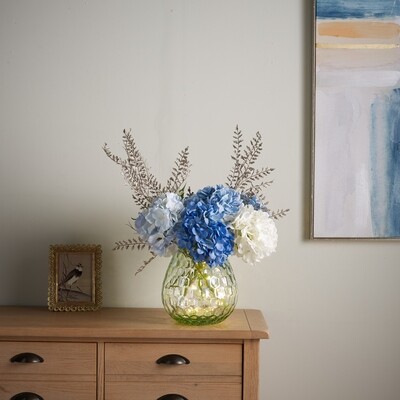 Hydrangea and Sparkle Fern in Coral Textured vase with LED lights Hydrangea and Sparkle Fern in Coral Textured vase with LED lights