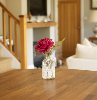 Rose, Waxflower and Fern in a Lace Bottle Vase Rose, Waxflower and Fern in a Lace Bottle Vase