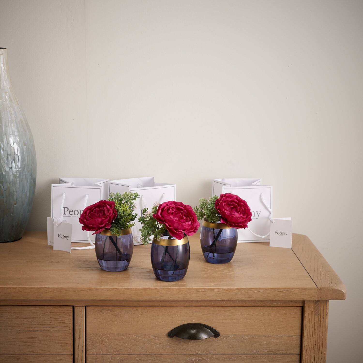 Set of 3 Ranuncula and Foliage Votives with Gift Bags Set of 3 Ranuncula and Foliage Votives with Gift Bags