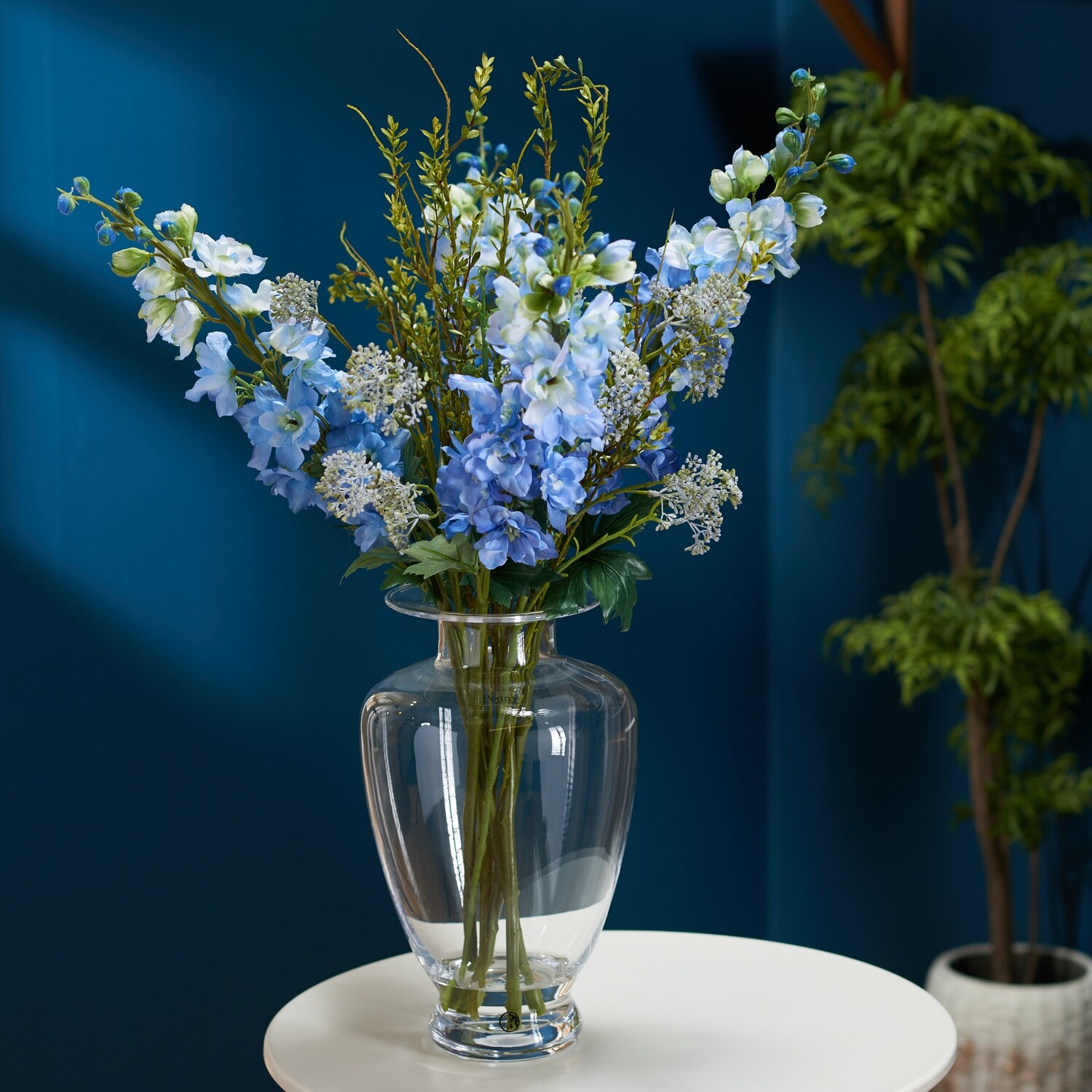 Delphinium, Patrinia and Foliage in Grecian Vase Delphinium, Patrinia and Foliage in Grecian Vase