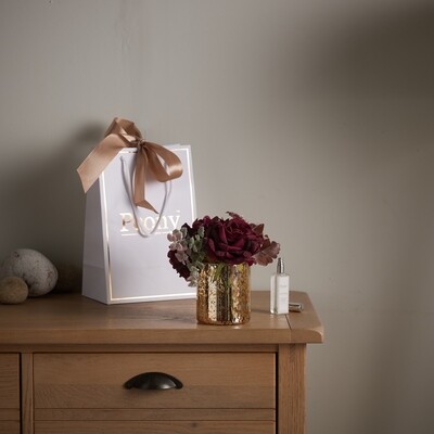 Rose, Hydrangea and Foliage in Cylinder Vase with 25ml Fragrance and Gift Bag Rose, Hydrangea and Foliage in Cylinder Vase with 25ml Fragrance and Gift Bag