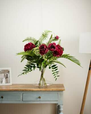 Peony and Greenery Mix in a Large Decanter Vase Peony and Greenery Mix in a Large Decanter Vase