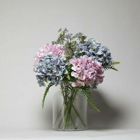Hydrangea with Patrina and Ferns in a Hampton vase - Lilac and Blue Hydrangea with Patrina and Ferns in a Hampton vase - Lilac and Blue