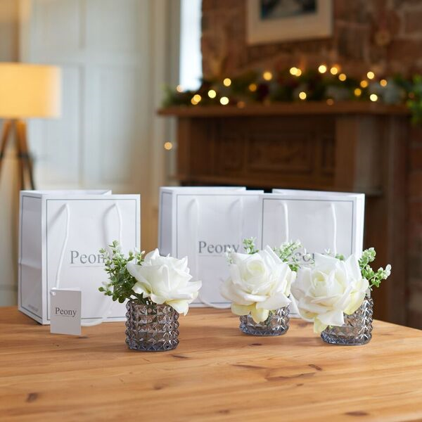 Rose and Foliage in Mini Textured Cylinder Vase - Set of 3 Rose and Foliage in Mini Textured Cylinder Vase - Set of 3