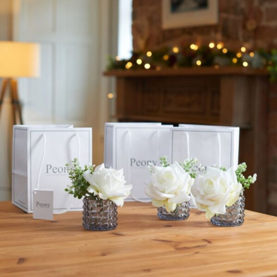 Rose and Foliage in Mini Textured Cylinder Vase - Set of 3 Rose and Foliage in Mini Textured Cylinder Vase - Set of 3