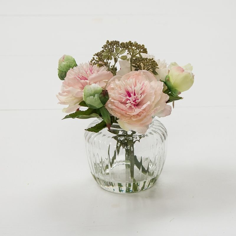 Artificial Peonies & Patrinia in an optic vase- Pink Artificial Peonies & Patrinia in an optic vase- Pink