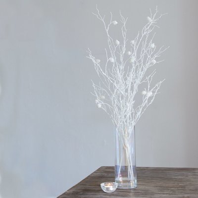Glow in the Dark Pine Cone Stems in Lustre Vase - White Glow in the Dark Pine Cone Stems in Lustre Vase - White