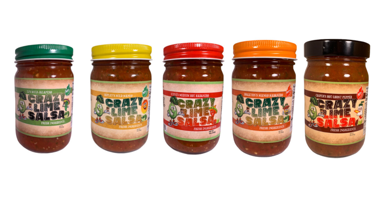 Half Case 6 (12 Oz) Jars of Crazy Lime Salsa (You Select your Flavors)