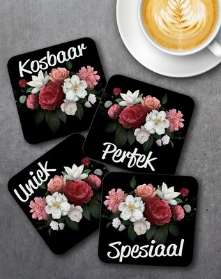 Burgundy Floral Coaster Set (4)