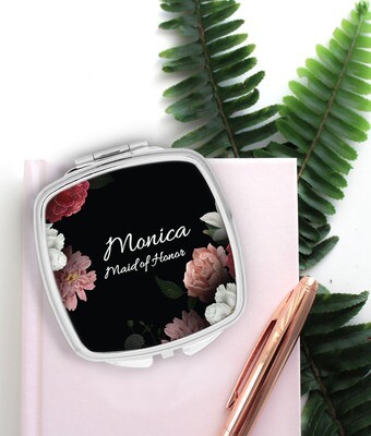 Personalized Black Floral Pocket Mirror