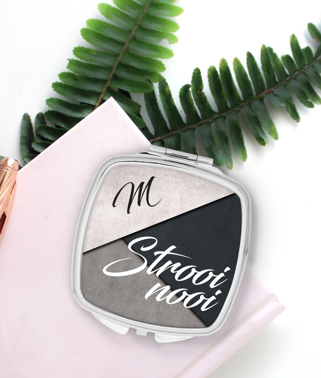 Personalized Modern Grey Pocket Mirror