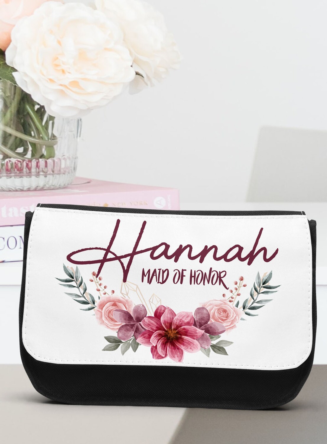 Personalized Pink Floral Make-up Bag