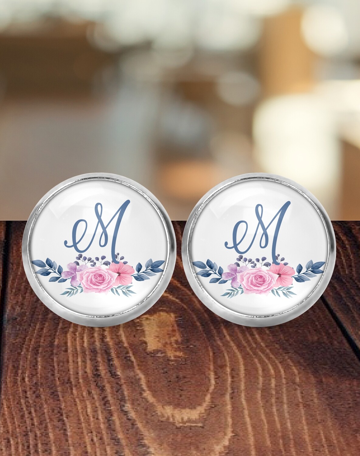 Personalized Pink Floral Bridesmaid Earrings