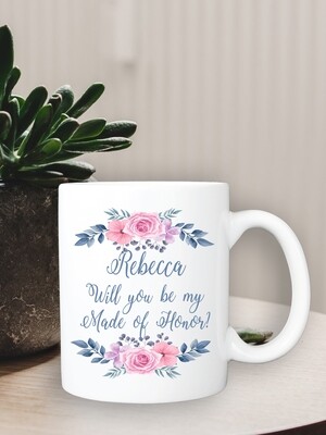 Personalized Pink Floral Bridesmaid Mug