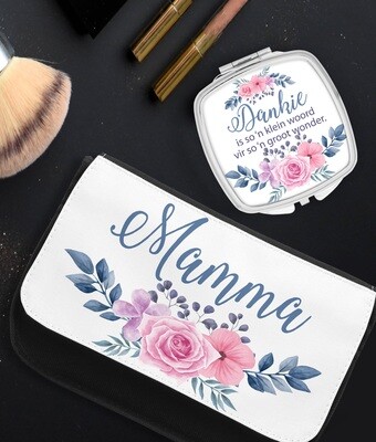 Personalized Floral Pocket Mirror & Cosmetics Bag