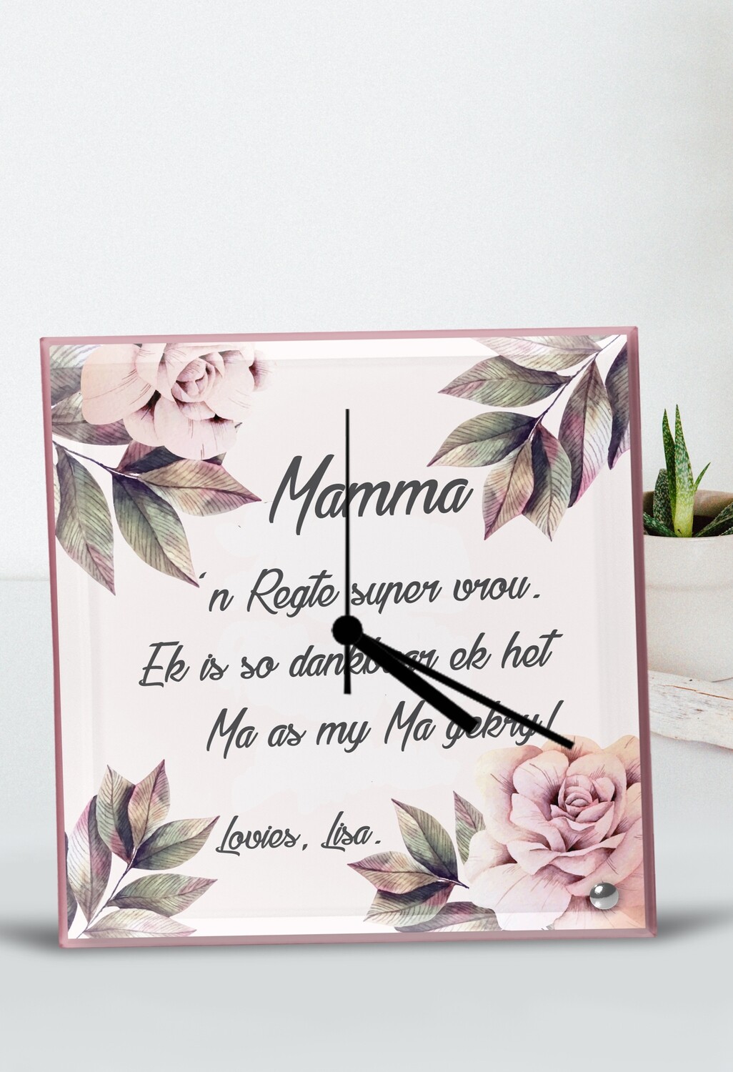 Personalized Pink Floral Glass Clock