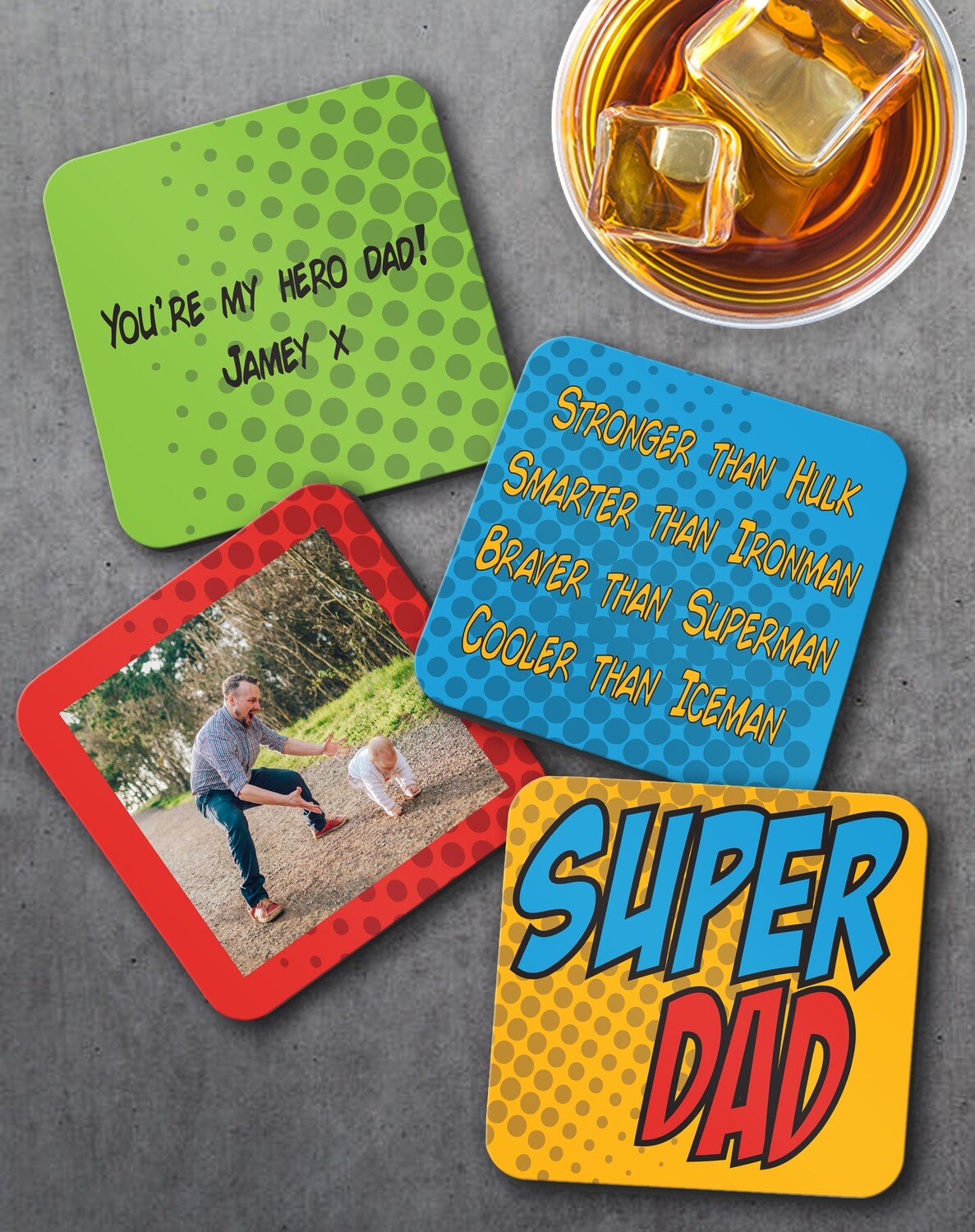 Personalized Super Dad Coaster Set of 4