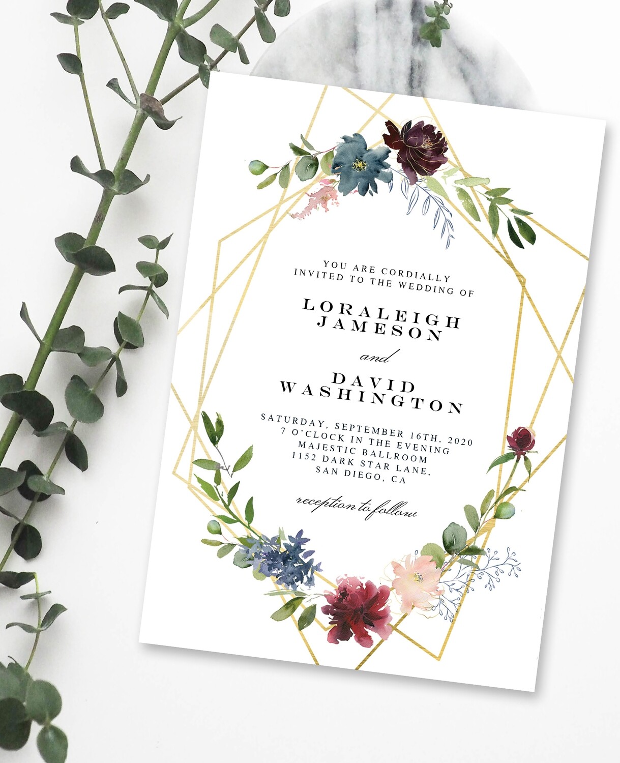 Personalized Gold Floral Wedding Invite & Save The Date