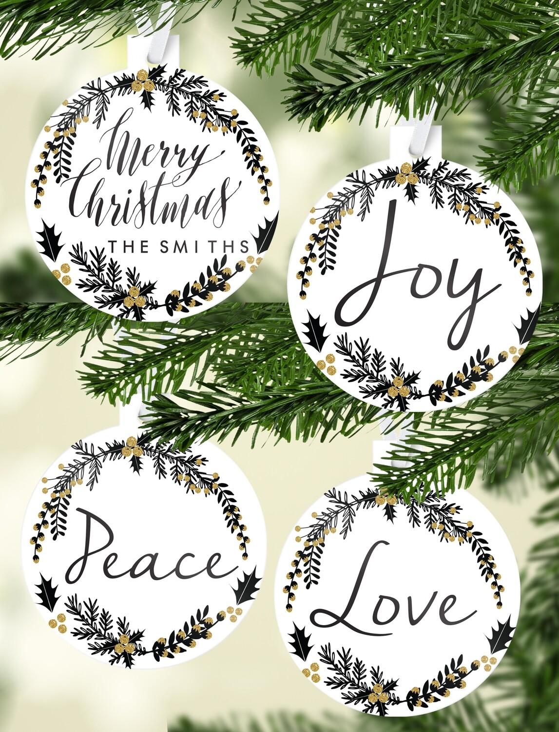 Personalised Black & Gold Christmas Ornaments