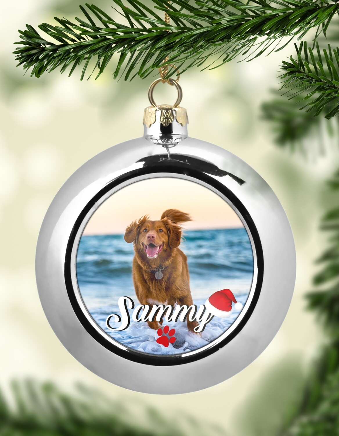 Personalised Pet Christmas Bauble, Bauble Colour: Silver